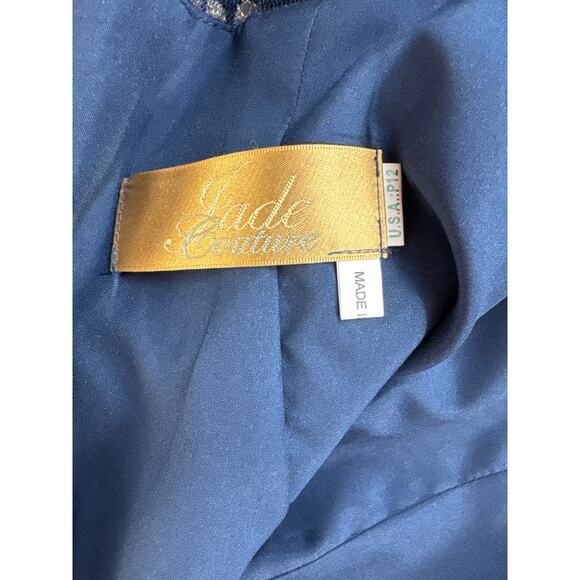 Jade Couture Formal Dress Lace Crochet Full Length Maxi Size 12 Petite - Picture 5 of 9